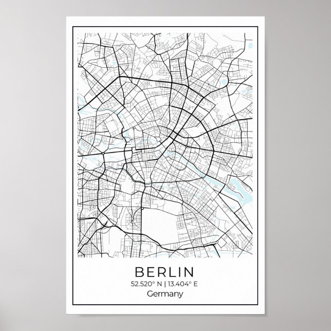 Poster Mapa de Berlim - Roteiro Negro e Branco de Berlim (Frente)