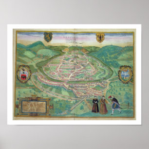 Póster Mapa de Besancon, de "Civitates Orbis Terrarum" b