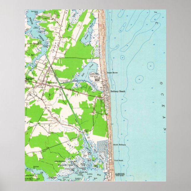 Poster Mapa de Bethany Beach Delaware (1954) (Frente)