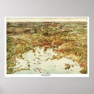 Poster Mapa de Boston e cidades circundantes em 1905