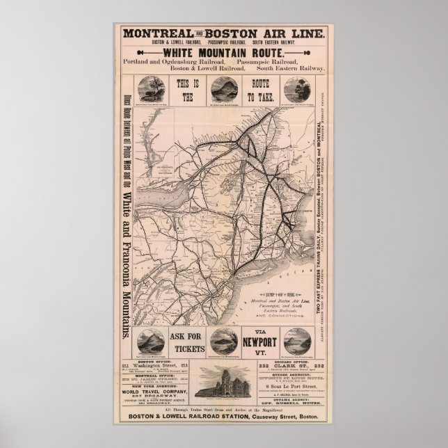 Poster Mapa de Boston e Montreal (1887) (Frente)