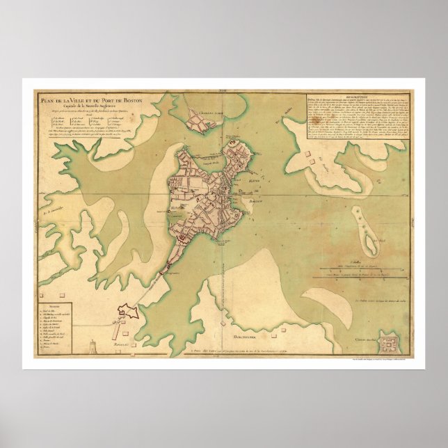 Póster Mapa de Boston Massachusetts 1764 (Frente)
