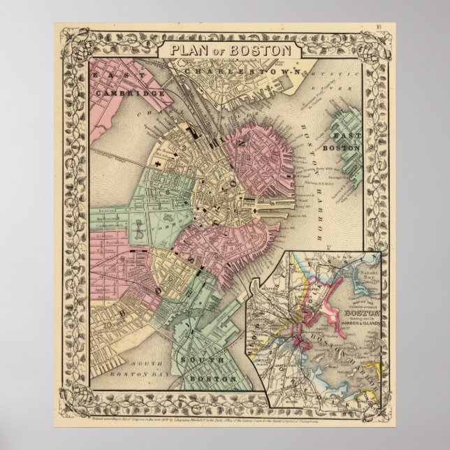 Póster Mapa de Boston por Mitchell (Frente)