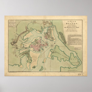 Póster Mapa de Boston, tirado pelo exército britânico,