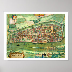Póster Mapa de Brema, de "Civitates Orbis Terrarum" perto