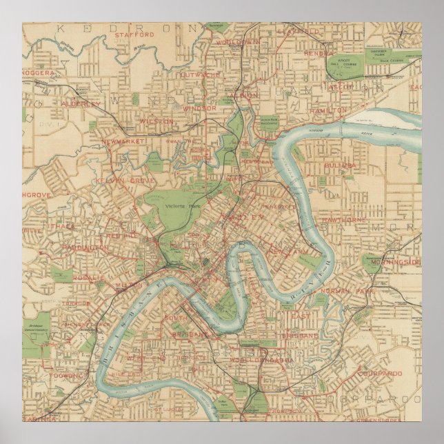 Poster Mapa de Brisbane e Subúrbios Internos, 1920 (Frente)