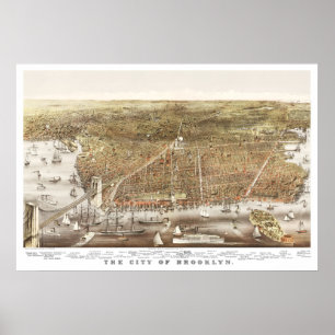 Póster Mapa de Brooklyn, New York desde 1879