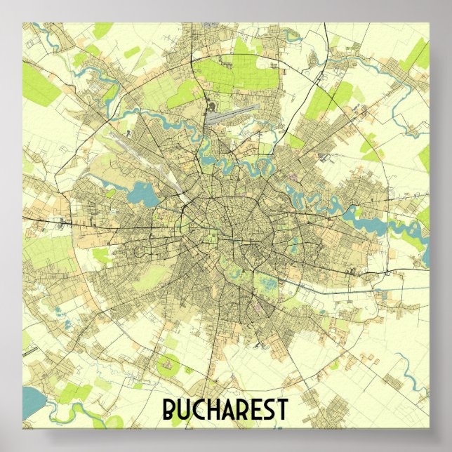Poster Mapa de Bucareste (Frente)
