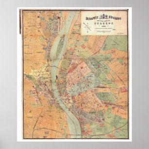 Poster Mapa de Budapest Hungria desde 1884