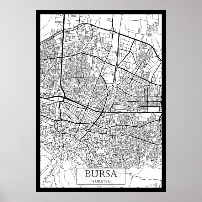 Poster Mapa de Bursa Turquia (Frente)