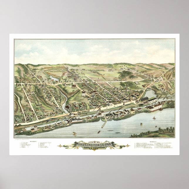 Poster Mapa de cadeados de Windsor, CT em 1877 (Frente)