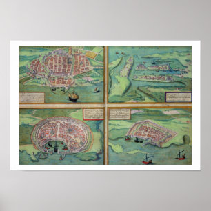 Póster Mapa de Calais, de Malta, de Rodes, e de