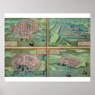 Poster Mapa de Calais, de Malta, de Rodes, e de