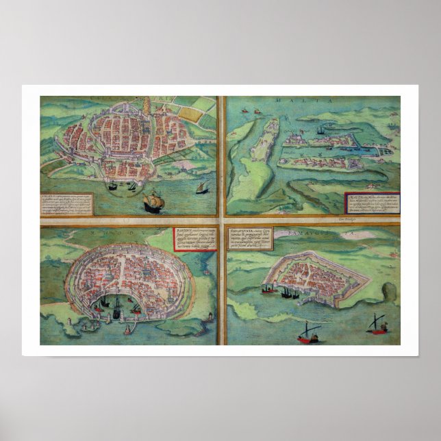 Póster Mapa de Calais, Malta, Rodes e Famagusta, de (Frente)