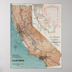 Póster Mapa de Califórnia