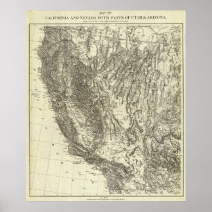 Póster Mapa de Califórnia e de Nevada