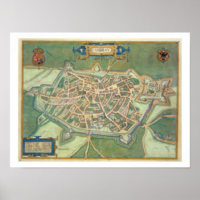 Póster Mapa de Cambrai, de Civitates Orbis Terrarum, por (Frente)