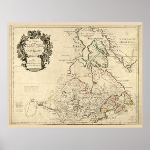 Poster Mapa de Canadá (cerca de 1718)