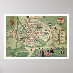 Póster Mapa de Canterbury, 'de Civitates Orbis Terrarum