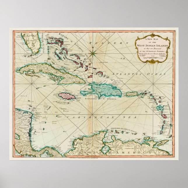 Poster Mapa de Caribes Vintage (1795) (Frente)