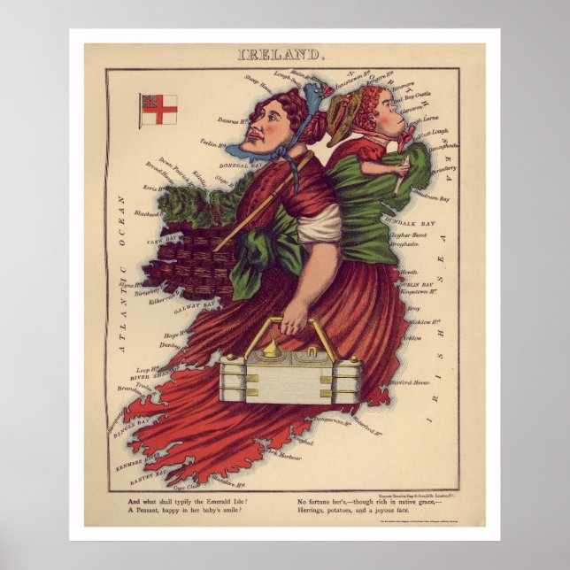 Póster Mapa de Caricatura da Irlanda em 1868 (Frente)