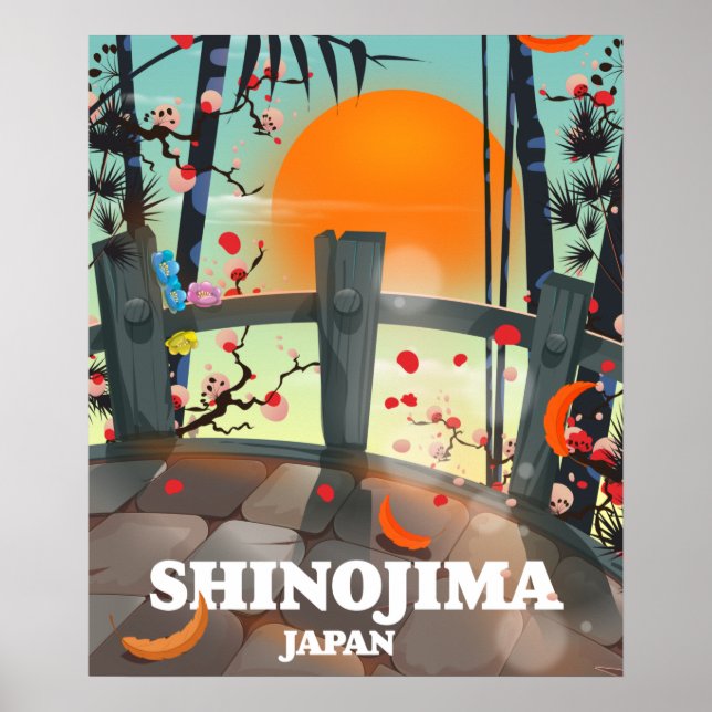 Poster mapa de cartaz de viagem de Shinojima (Frente)