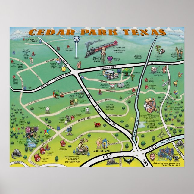 Poster Mapa de Cartões do Cedar Park Texas (Frente)