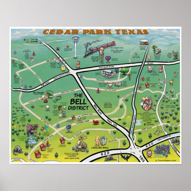 Poster Mapa de Cartões do Cedar Park Texas (Frente)