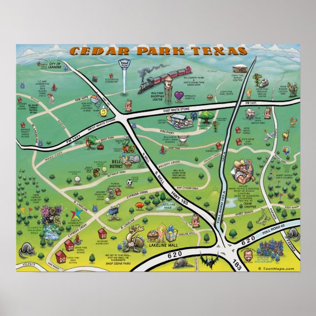 Poster Mapa de Cartões do Cedar Park Texas (Frente)