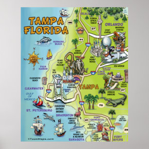 Poster Mapa de Cartões Tampa Florida