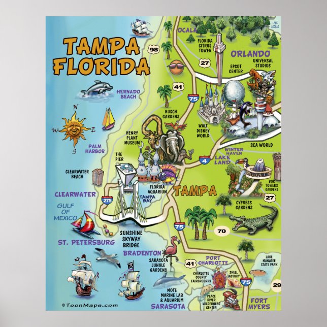 Poster Mapa de Cartões Tampa Florida (Frente)
