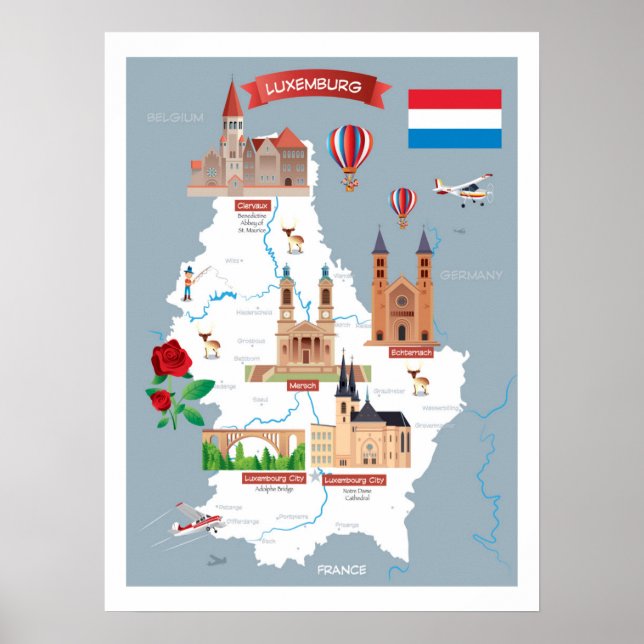 Poster Mapa de Cartoon de Luxemburgo (Frente)