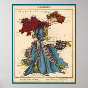 Poster Mapa de Cartoons da Alemanha (1868)