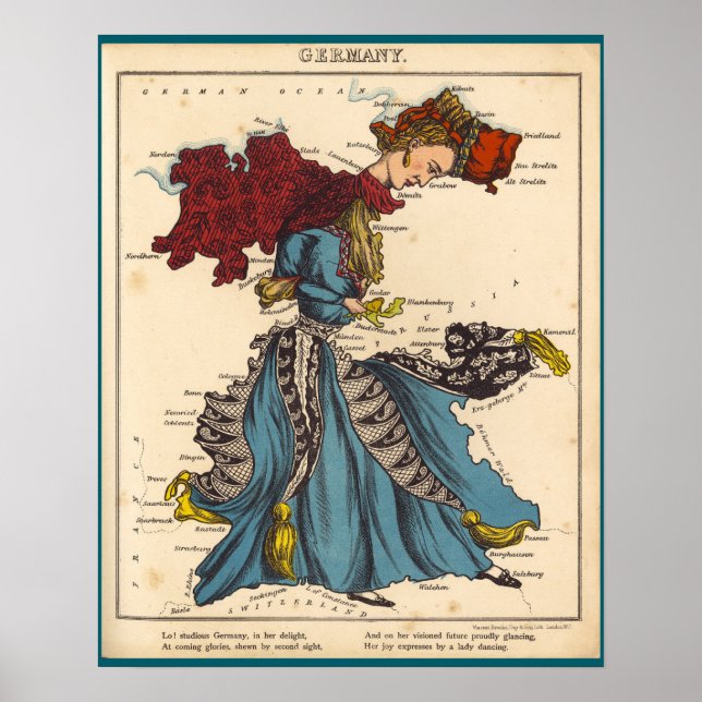 Poster Mapa de Cartoons da Alemanha (1868) (Frente)