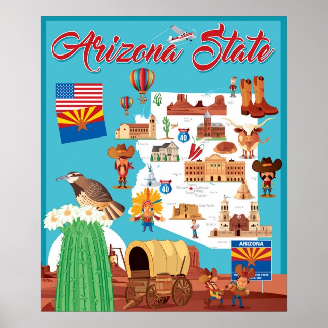 Poster Mapa de Cartoons da Arizona (Frente)