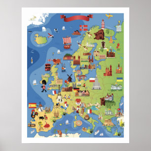 Poster Mapa de Cartoons da Europa