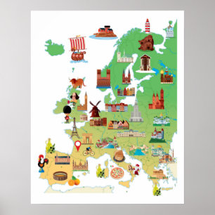 Poster Mapa de Cartoons da Europa