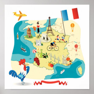 Poster Mapa de Cartoons da França
