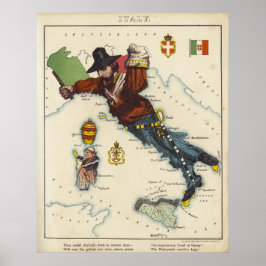 Poster Mapa de cartoons da Itália (1868)
