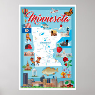 Poster Mapa de Cartoons de Minnesota