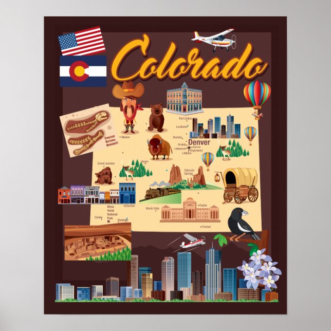 Poster Mapa de Cartoons do Colorado (Frente)