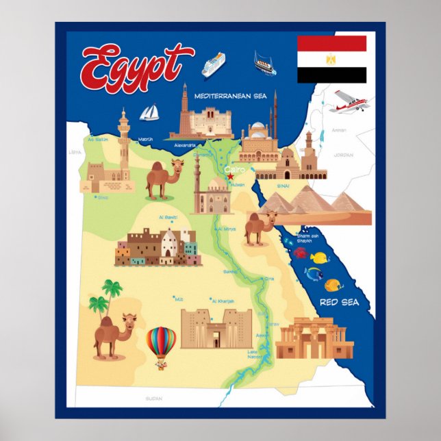 Poster Mapa de Cartoons do Egito (Frente)