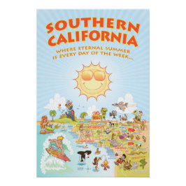 Póster Mapa de Cartoons do Sul da Califórnia