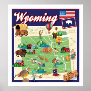 Poster Mapa de Cartoons do Wyoming