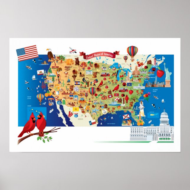 Poster Mapa de Cartoons dos EUA (Frente)