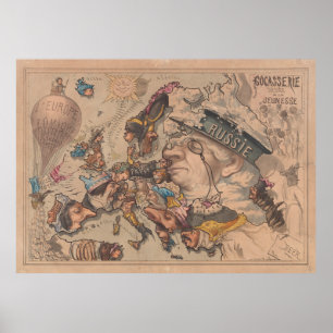 Poster Mapa de Cartoons Políticos da Velha Europa (1867)