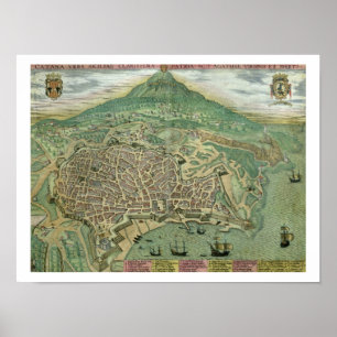 Poster Mapa de Catania, de "Civitates Orbis Terrarum"