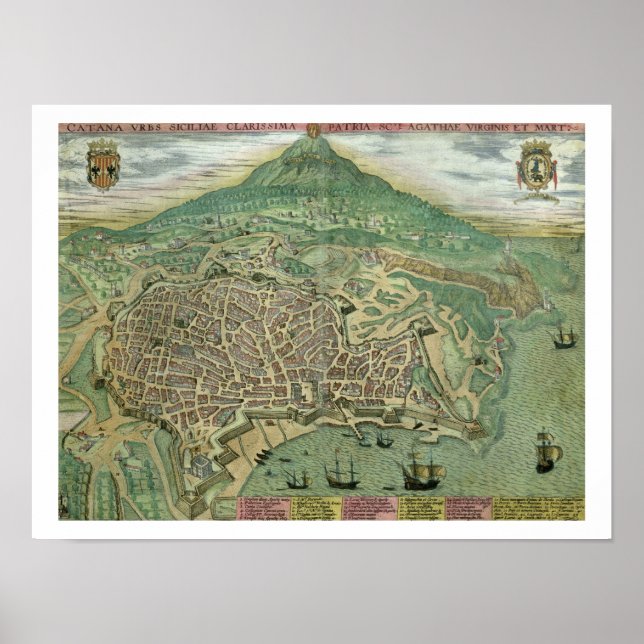 Poster Mapa de Catânia, de Civitates Orbis Terrarum (Frente)