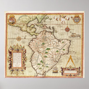 Póster Mapa de central e de Ámérica do Sul