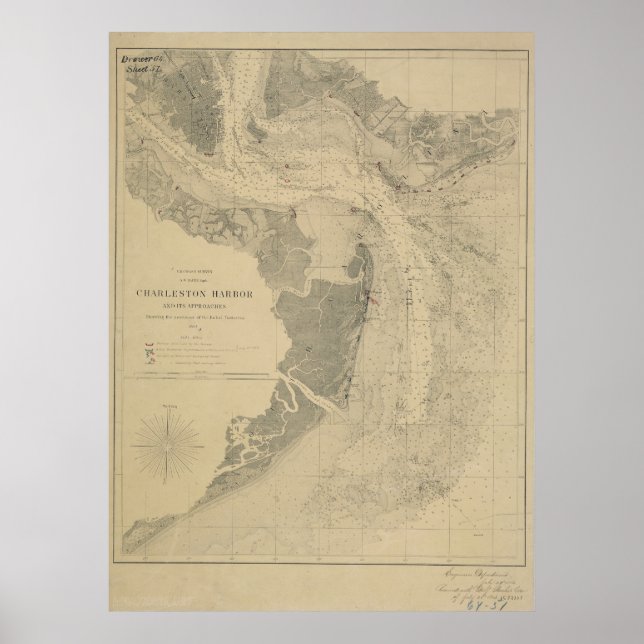 Póster Mapa de Charleston Harbor (Frente)